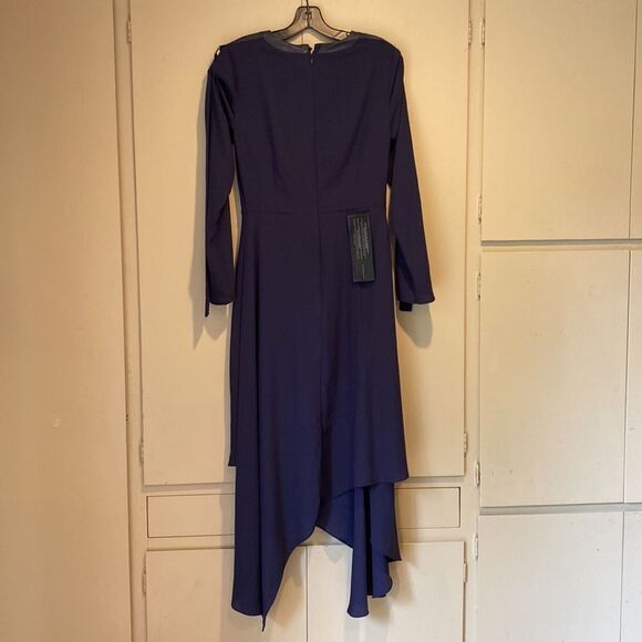 BCBG Maxazria Asymmetric Pleather-Trimmed Dark Pacific Blue Dress | Size 4 - Picture 9 of 16